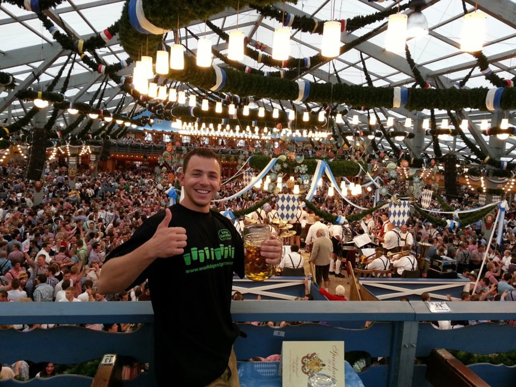 Fun in the beer tent at Oktoberfest