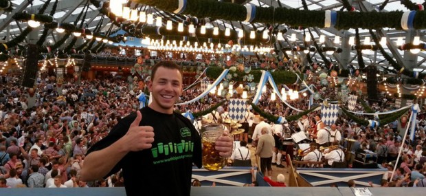 Thumbs up for scoring table reservations in the Oktoberfest beer tent in Munich, Germany